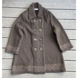 Steve Fabrikant Brown Thick Knit Wool Sweater Coat Double Breasted Size M Heavy